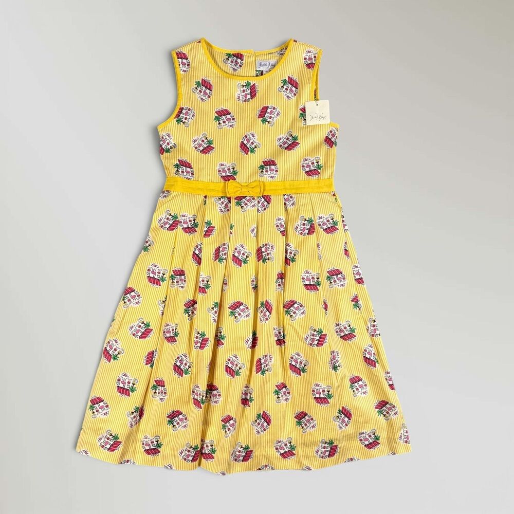 NWT Rachel Riley Girl's Pleated Dress Yellow Sleeveless Cafe Bow Lined Size 8